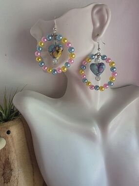 Pastel Multicolor Heart Hoop Earrings